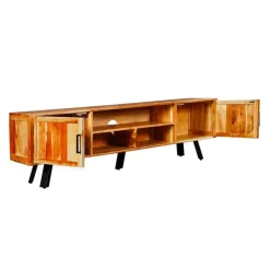 Solid Wood TV Stand - 70" Acacia natural and black metal Hot