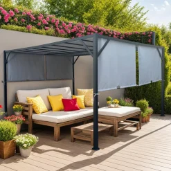 Steel Pergola 10' x 13' - Grey Light Grey / Black New