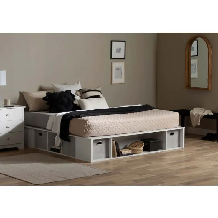 Meubles South Shore Storage Platform Bed With Baskets (78") - South Shore White Outlet