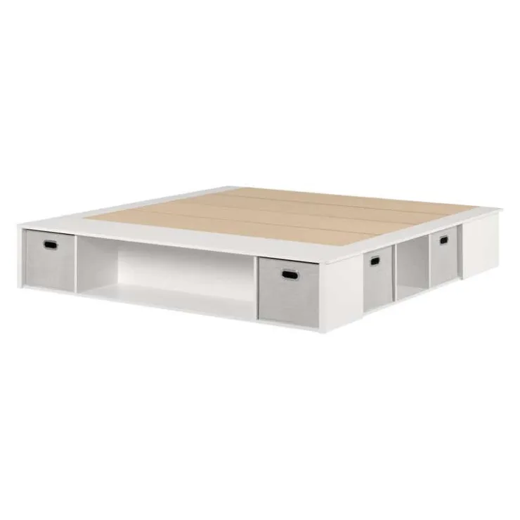 Meubles South Shore Storage Platform Bed With Baskets (78") - South Shore White Outlet
