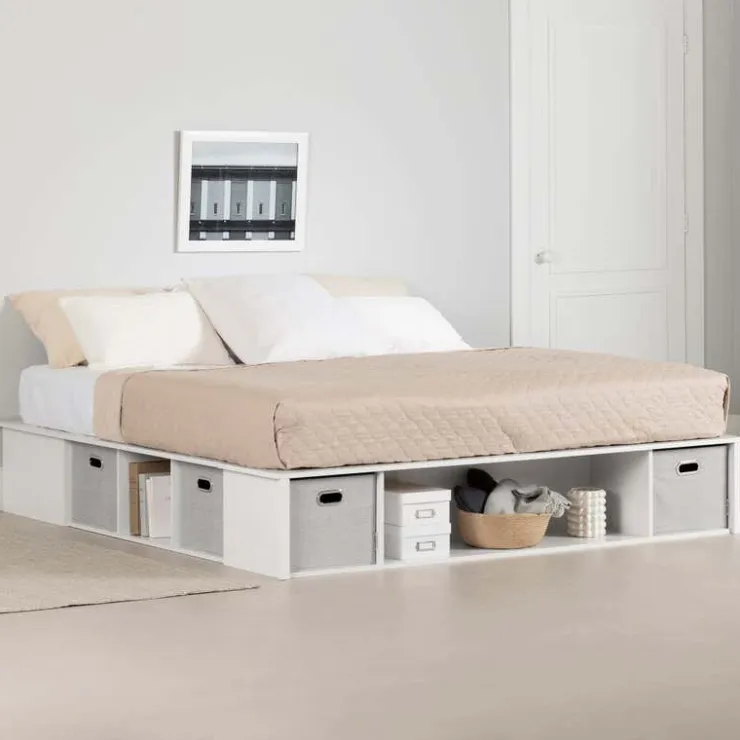 Meubles South Shore Storage Platform Bed With Baskets (78") - South Shore White Outlet