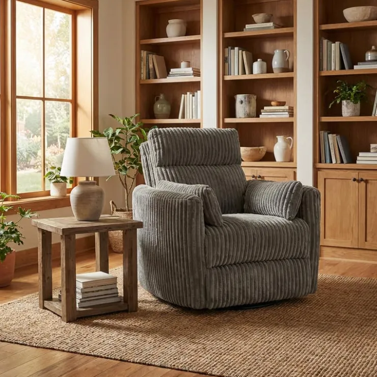 MINHAS Swivel Corduroy Velvet Rocker Recliner - GREY Sale