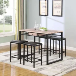 Table and 4 stools Wood/Black Outlet