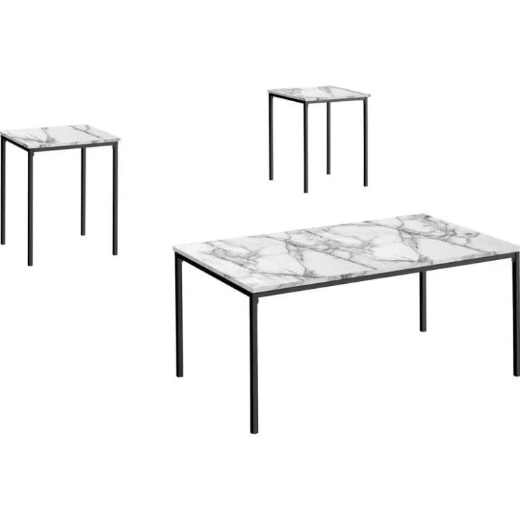 Monarch Table set - 3pcs set / marble / black metal - White New