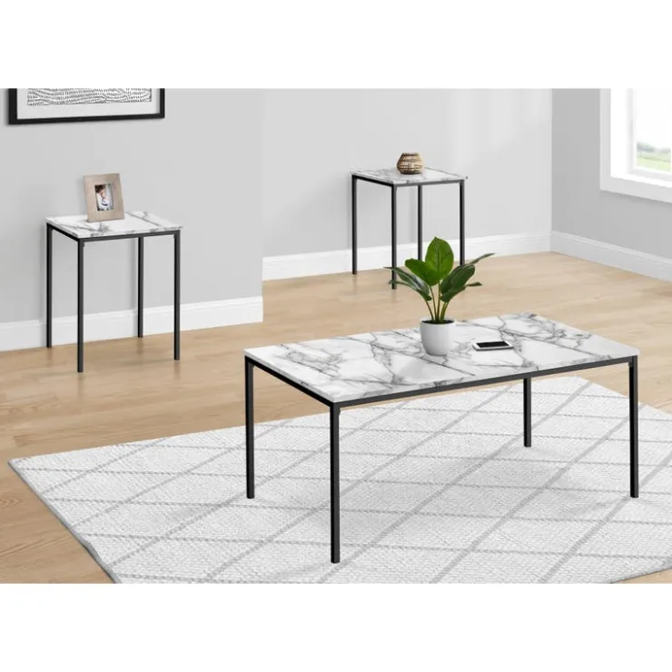 Monarch Table set - 3pcs set / marble / black metal - White New