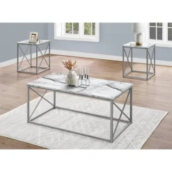 Monarch Table set - 3pcs set / marble / silver metal - White Outlet