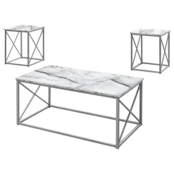 Monarch Table set - 3pcs set / marble / silver metal - White Outlet
