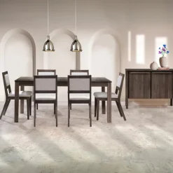 Arboit Poitras Table with Extension Leaf (54" to 70") and 6 Chairs - Slate New