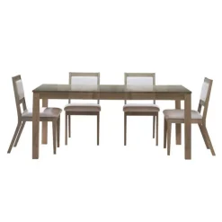Arboit Poitras Table with Extension Leaf (54” to 70”) and 4 Chairs - Ash Wood Grey/Brown Hot