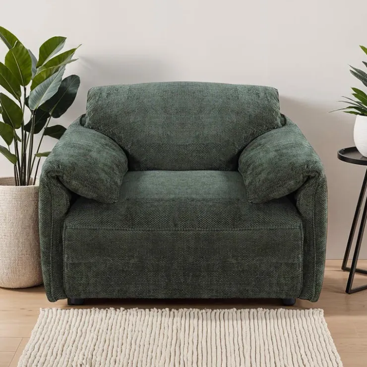 Textured Velvet Feather-Filled Armchair - Dark Green Best