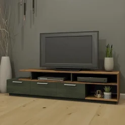 MEQ TV Stand with Drawers 72" SLATE/WALNUT New
