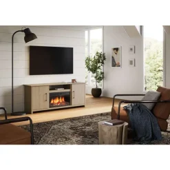 Meubles South Shore TV Stand with Electric Fireplace 60" - South Shore Rustic Oak Sale