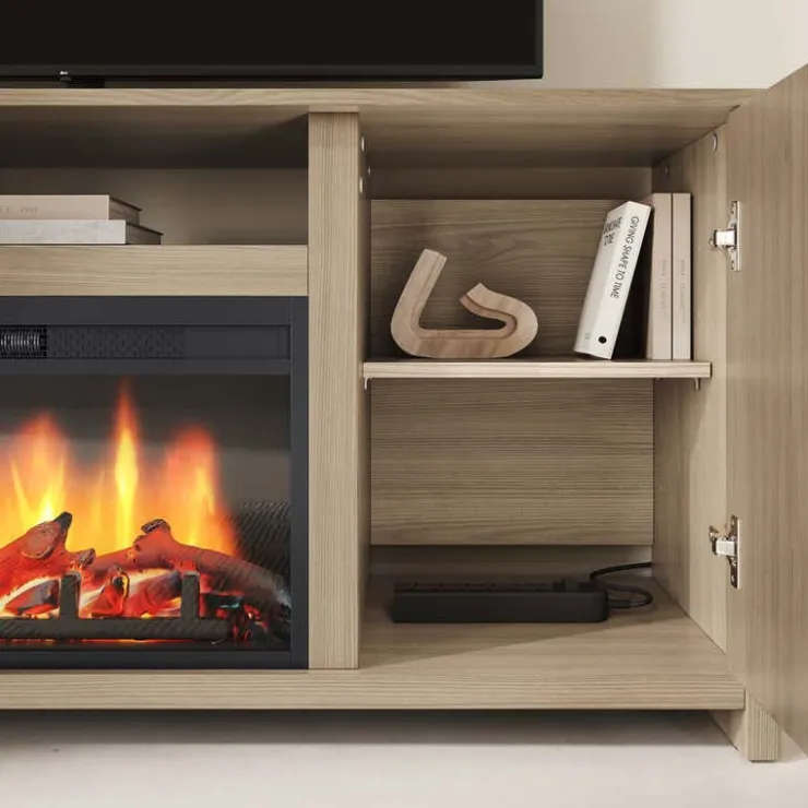 Meubles South Shore TV Stand with Electric Fireplace 60" - South Shore Rustic Oak Sale