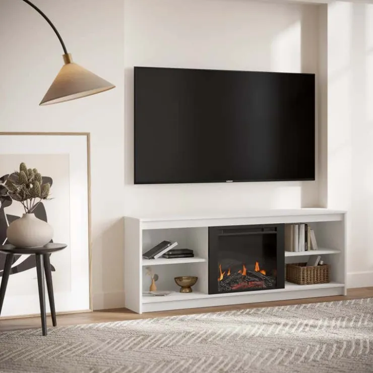 Meubles South Shore TV Stand with Electric Fireplace 60" - South Shore Pure White Hot