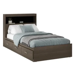 SUA-V Twin Bed with 3-Drawer Storage and Headboard (39") Taupe Clearance