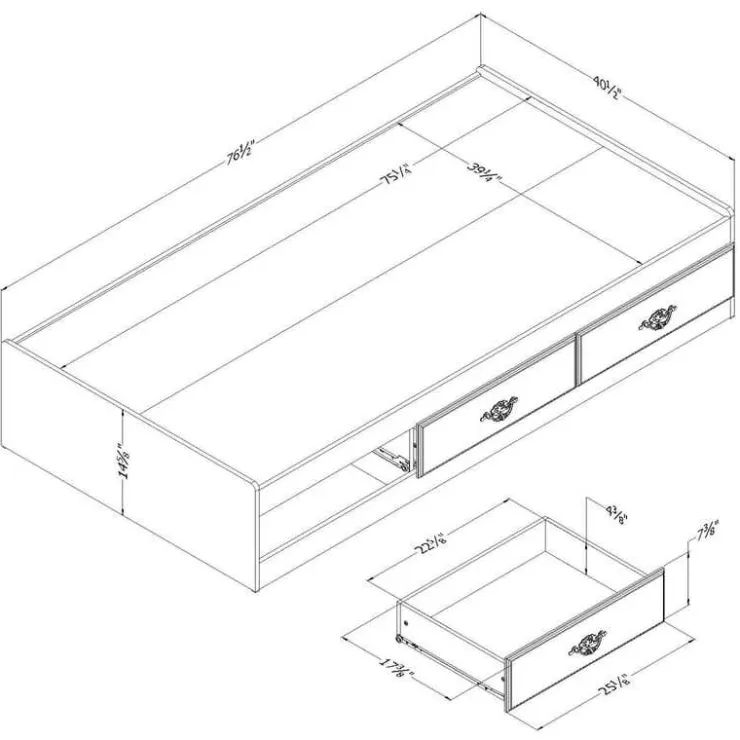 Meubles South Shore Twin Bed with 3-Drawer Storage (39") - South Shore BLUEBERRY Best