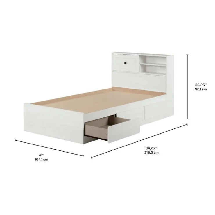 Meubles South Shore Twin Bed with 3-Drawer Storage and Headboard (39") - South Shore White Discount