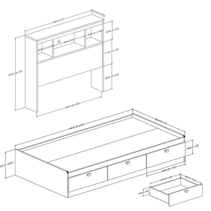 Meubles South Shore Twin Bed with 3-Drawer Storage and Headboard (39") - South Shore Black