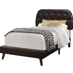 Monarch Twin Leather-Look Bed with Headboard (39") Brown Best