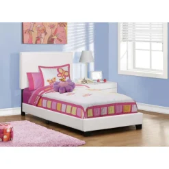 Monarch Twin Leather-Look Bed with Headboard (39") White Discount