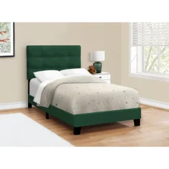 Monarch Twin Velvet Bed with Headboard (39") Green New