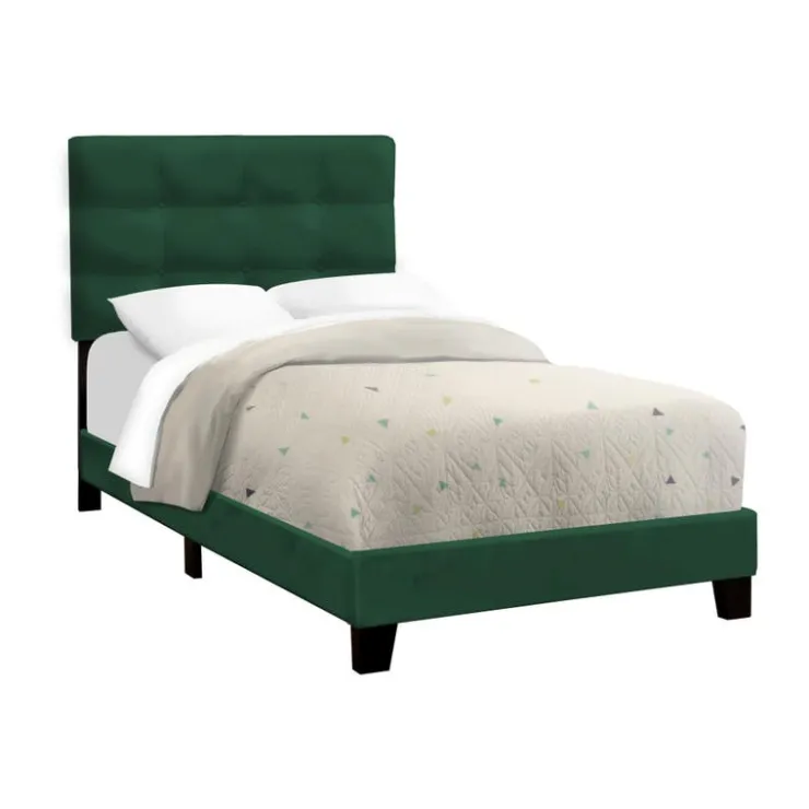 Monarch Twin Velvet Bed with Headboard (39") Green New