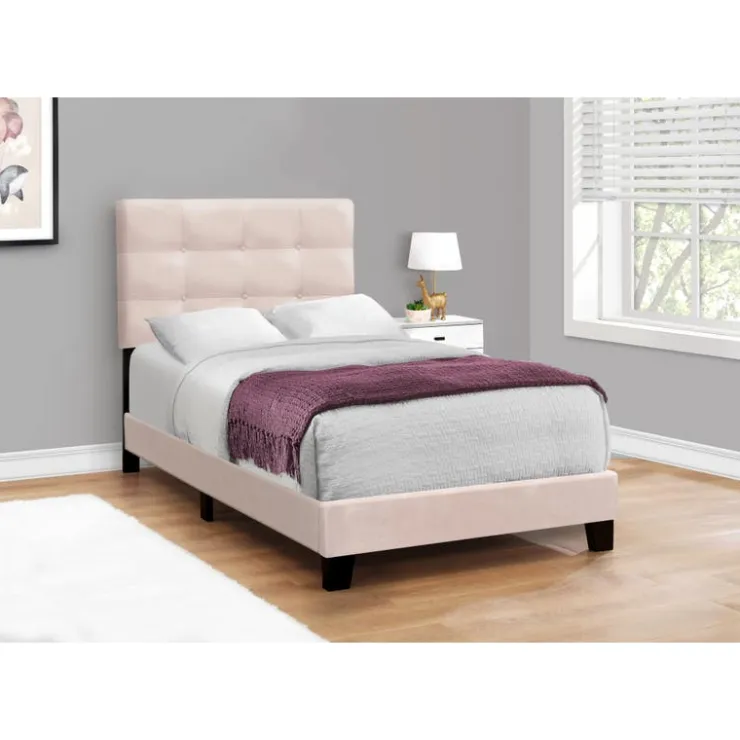 Monarch Twin Velvet Bed with Headboard (39") Pink Discount