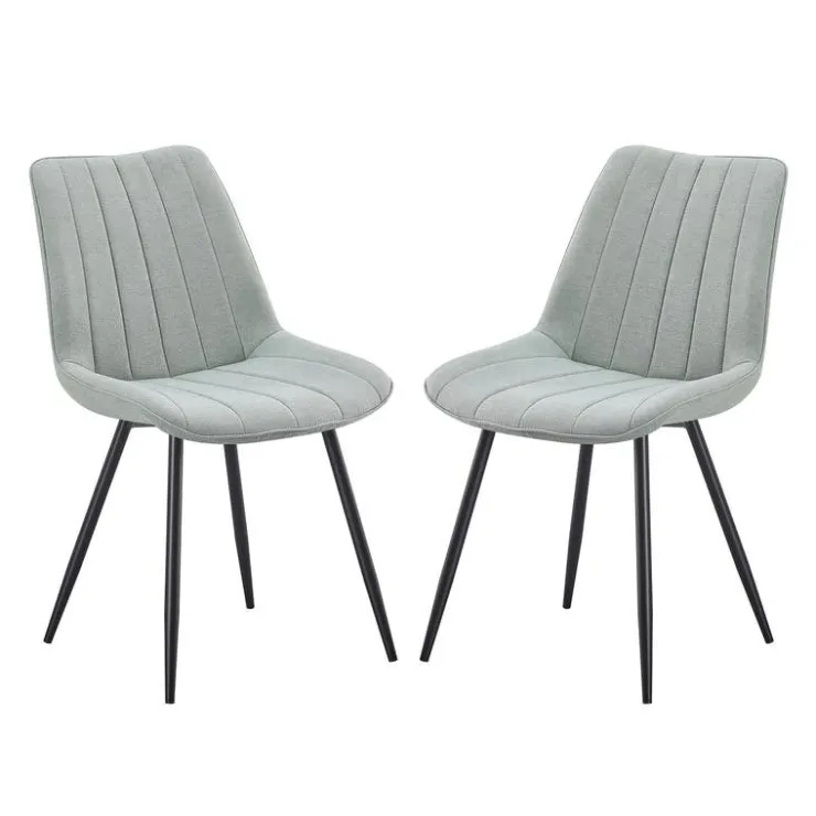 Upholstered Chairs (Set of 2) - Grey Grayish Green Fabric / Black Legs Sale