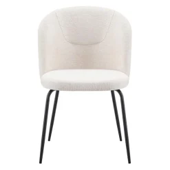 Upholstered Chairs (Set of 2) - Cream Beige Fabric / Matte Black Legs Clearance