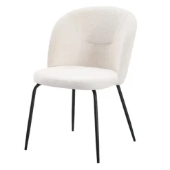 Upholstered Chairs (Set of 2) - Cream Beige Fabric / Matte Black Legs Clearance