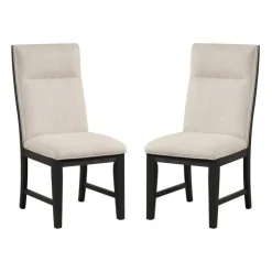 Upholstered Chairs (Set of 2) - Cream Cream White / Dark Brown New