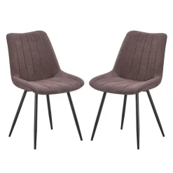 Upholstered Chairs (Set of 2) - Brown Brown Fabric / Black Legs Discount