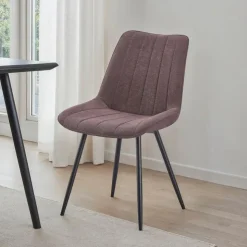 Upholstered Chairs (Set of 2) - Brown Brown Fabric / Black Legs Discount