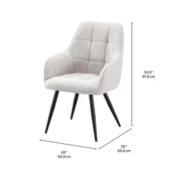 Upholstered Chairs with Armrests (Set of 2) - Light Grey Light Grey Fabric / Black Legs Discount