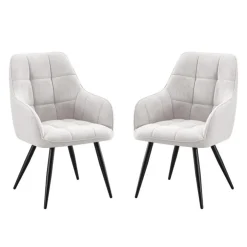 Upholstered Chairs with Armrests (Set of 2) - Light Grey Light Grey Fabric / Black Legs Discount
