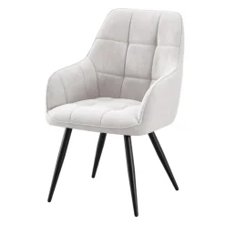 Upholstered Chairs with Armrests (Set of 2) - Light Grey Light Grey Fabric / Black Legs Discount