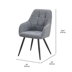 Upholstered Chairs with Armrests (Set of 2) - Grey Dark Grey Fabric / Black Legs Discount