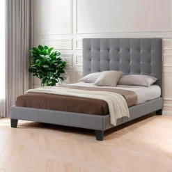 Upholstered King Bed with Headboard (78'') Grey New