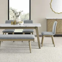 White Marble Top Dining Table, 4 Chairs and 1 Bench - Grey White / Grey / Natural Online