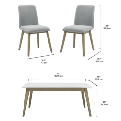 White Marble Top Dining Table with 6 Chairs - Grey White / Grey / Natural