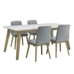 White Marble Top Dining Table with 4 Chairs - Grey White / Grey / Natural Discount