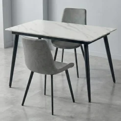 Sintered Stone Dining Set with 2 Grey Chairs - 48" White Discount