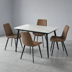 Sintered Stone Dining Set with 4 Cognac Chairs - 48