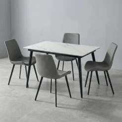 Sintered Stone Dining Set with 4 Grey Chairs - 48" White Outlet