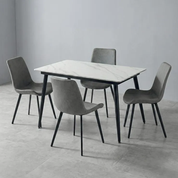 Sintered Stone Dining Set with 4 Grey Chairs - 48" White Outlet