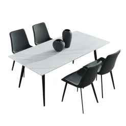 White Sintered Stone Dining Set with 4 Grey Chairs - 59