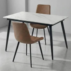 Sintered Stone Dining Set with 2 Cognac Chairs - 48" White Best