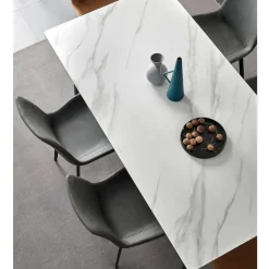 White Sintered Stone Dining Set with 4 Grey Chairs and 2 Cognac Chairs - 59